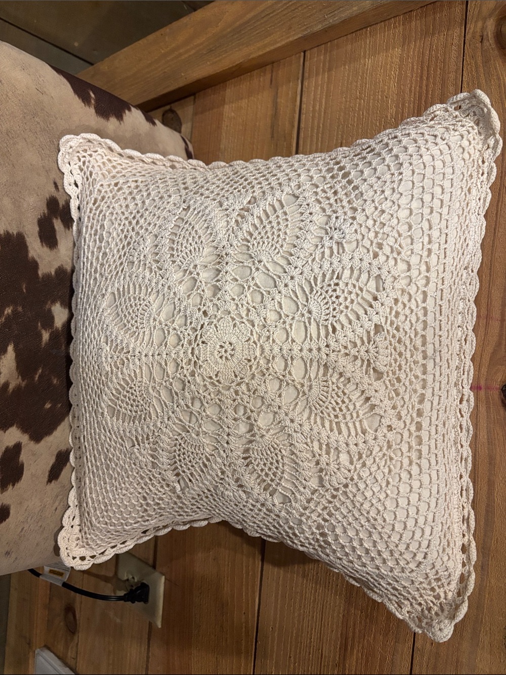 Handmade Crochet Decorative Pillow - Cream